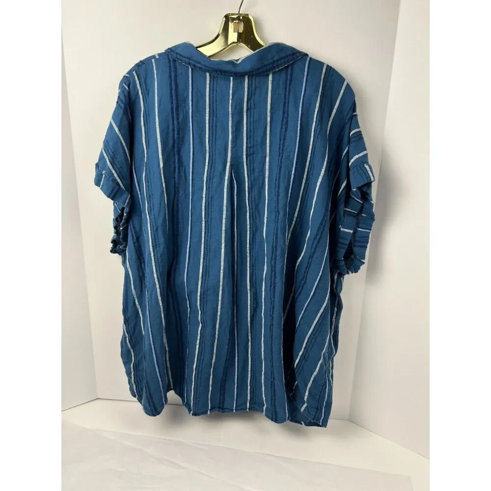 Wonderly Blue/White/Black Striped Short Sleeve Camp Shirt 3X EUC - Picture 4 of 7